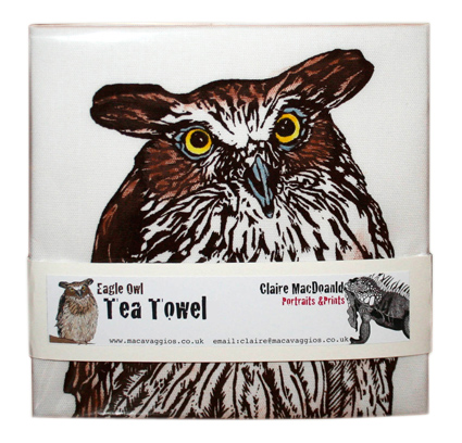 eagle owl tea towel